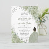 Invitation Sage Green Floral Brown fille Argent 15 Quinceañer (Debout devant)