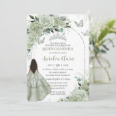 Invitation Sage Green Floral Brown fille Silver Quinceañera (Debout devant)