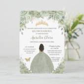 Invitation Sage Green Floral Brown Princesse Or Quinceañera (Debout devant)