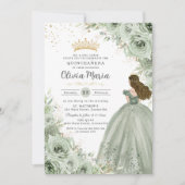 Invitation Sage Green Floral Brunette Princesse Quinceañera (Devant)