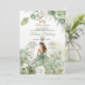 Invitation Sage Green Floral Butterfly Princess Mis Quince (Debout devant)