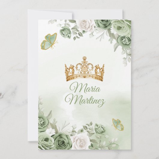 Invitation Sage Green Floral Butterfly Princess Mis Quince (Dos)
