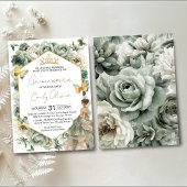 Invitation Sage Green Floral Butterfly Tiara Quinceañera