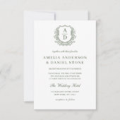 Invitation Sage Green Floral Crest Monogramme Mariage QR Code (Devant)