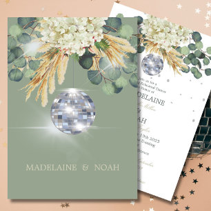 Invitation Sage Green Floral Disco Ball Mariage Répétition