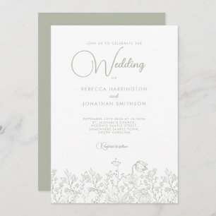 Invitation Sage Green Floral Élégant Fleur sauvage Mariage