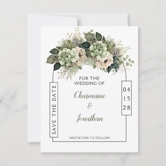 Invitation Sage Green Floral Eucalyptus Save the Date | (Devant)