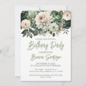Invitation Sage Green Floral fête d'anniversaire (Devant)