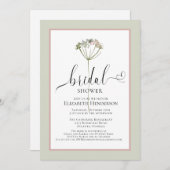 Invitation Sage Green Floral Heart Fête des mariées Script (Devant / Derrière)