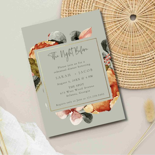 Invitation Sage Green Floral Mariage Dîner de répétition