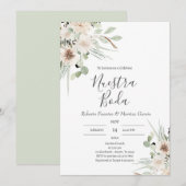 Invitation Sage Green Floral Mariage espagnol (Devant / Derrière)