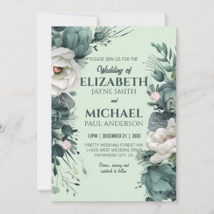 Invitation Sage Green Floral Mariage Rose Vert doux Couleur d