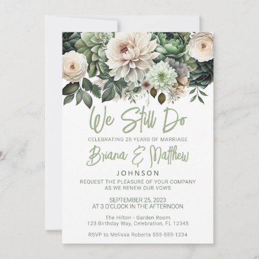 Invitation Sage Green Floral Mariage Vow Renouvellement (Devant)