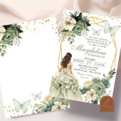 Invitation Sage Green Floral Mexicaine Princesse Quinceanera
