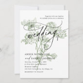 Invitation Sage Green Floral Moderne Calligraphie Mariage (Devant)