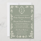Invitation Sage Green Floral Old Money Monogram Crest Wedding (Devant)