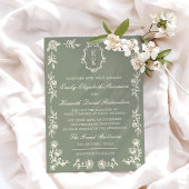 Invitation Sage Green Floral Old Money Monogram Crest Wedding