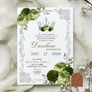Invitation Sage Green Floral Papillon Quinceanera