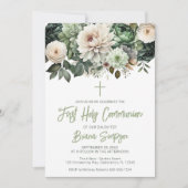 Invitation Sage Green Floral Première Communion Sainte (Devant)