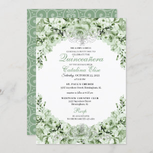 Invitation Sage Green Floral Quinceanera Anniversaire