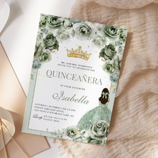 Invitation Sage Green Floral Quinceanera Mis Quince Anos