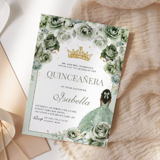 Invitation Sage Green Floral Quinceanera Mis Quince Anos