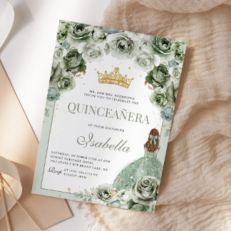 Invitation Sage Green Floral Quinceanera Mis Quince Anos