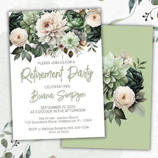 Invitation Sage Green Floral Retraite Party