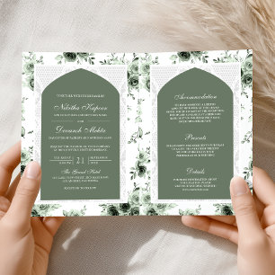 Invitation Sage Green Floral tout en une dentelle Mariage ind