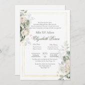 Invitation Sage green flower Quinceanera (Devant / Derrière)