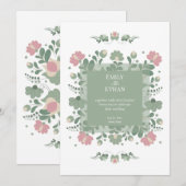 Invitation Sage Green Folk Wildflower Wedding (Devant / Derrière)