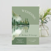 Invitation Sage Green Forest Lake Landscape Wedding (Debout devant)