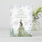 Invitation Sage Green Forest Winter Princesse Mis Quince (Debout devant)