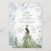 Invitation Sage Green Forest Winter Princesse Mis Quince (Devant / Derrière)