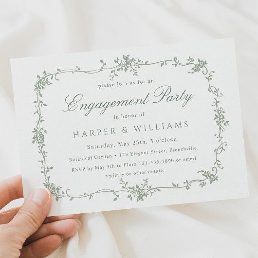 Invitation Sage Green French Floral Engagement Party