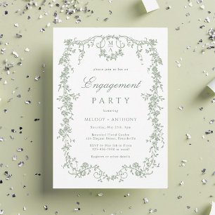 Invitation Sage Green French Floral Engagement Party