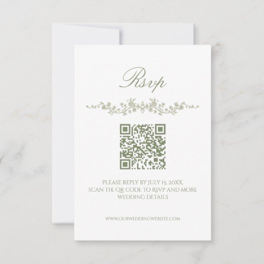 Invitation Sage Green French Floral RSVP Card with QR Code (Devant)