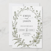 Invitation Sage Green French Roses Botanical Photo Wedding (Devant)
