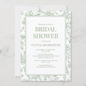 Invitation Sage Green French Toile QR Code Bridal Shower (Devant)