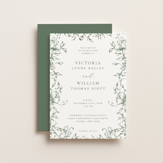 Invitation Sage Green Garden Floral Mariage