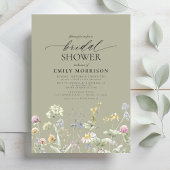 Invitation Sage Green Garden Flowers Script Bridal Shower