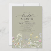 Invitation Sage Green Garden Flowers Script Bridal Shower (Devant)