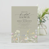 Invitation Sage Green Garden Flowers Script Bridal Shower (Debout devant)