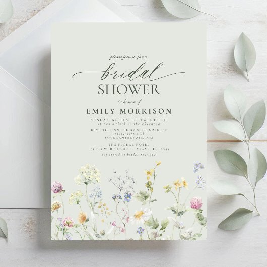 Invitation Sage Green Garden Flowers Watercolor Bridal Shower