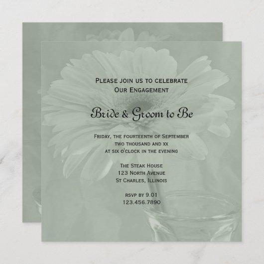 Invitation Sage Green Gerber Daisy (Devant / Derrière)