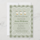Invitation Sage Green Gingham Buffalo Check Goose Baby Shower (Devant)