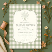 Invitation Sage Green Gingham Floral Bow Couples Shower