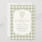 Invitation Sage Green Gingham Floral Engagement Party (Devant)
