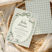 Invitation Sage Green Gingham Floral Garden Baby Shower