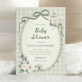 Invitation Sage Green Gingham Floral Garden Baby Shower